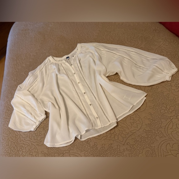 Old Navy Cream Sheer Gauzy Cotton Boho Balloon Sleeve Peasant Blouse, Size L - Picture 2 of 11